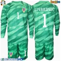 Maglie da calcio Croazia Dominik Livakovic #1 Portiere Seconda Maglia Bambino Europei 2024 Manica Lunga (+ Pantaloni corti)